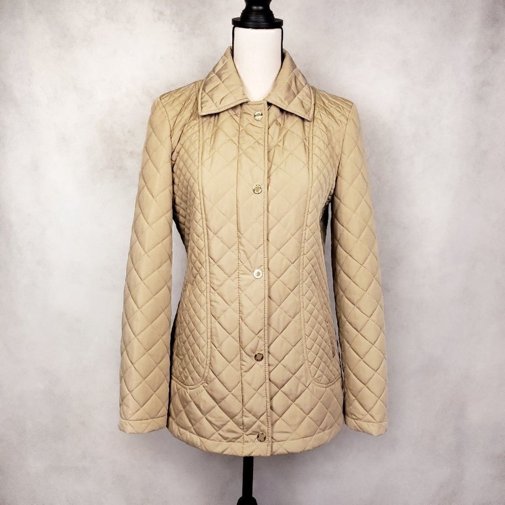 Calvin Klein beige zippered quilted coat XS